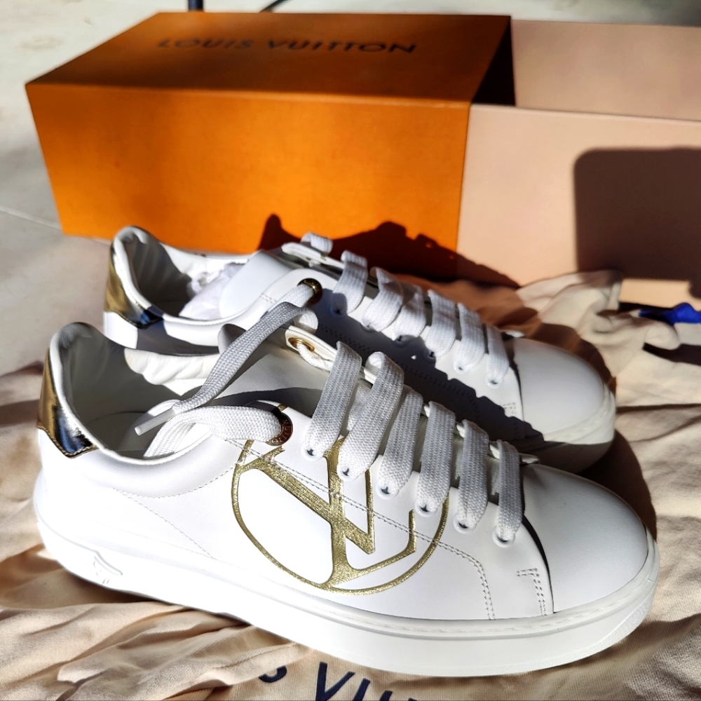 Louis Vuitton White and Gold Sneakers
